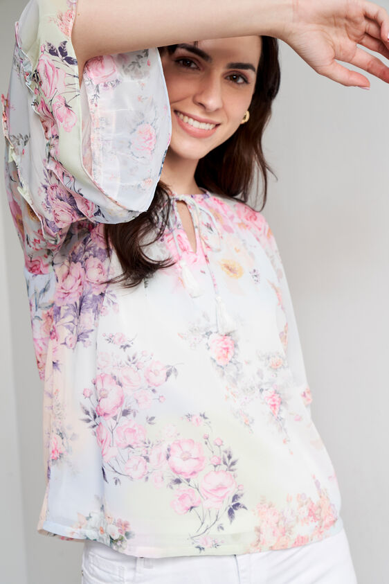 Multi Floral Flared Top, Multi Color, image 3